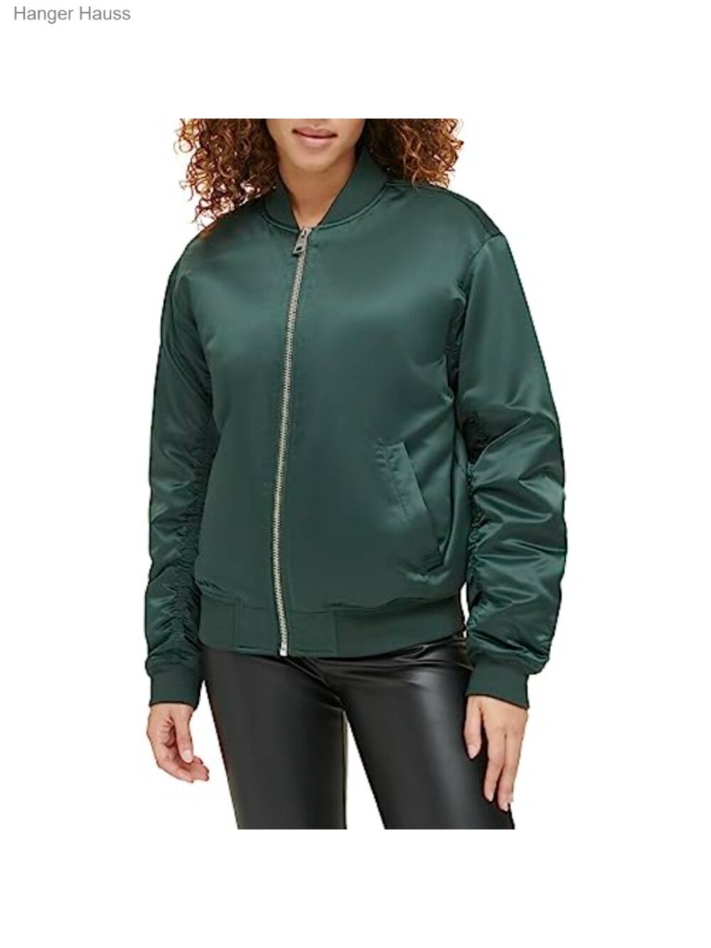 Satin Bomber Jacket Relaxed Fit Zip Front